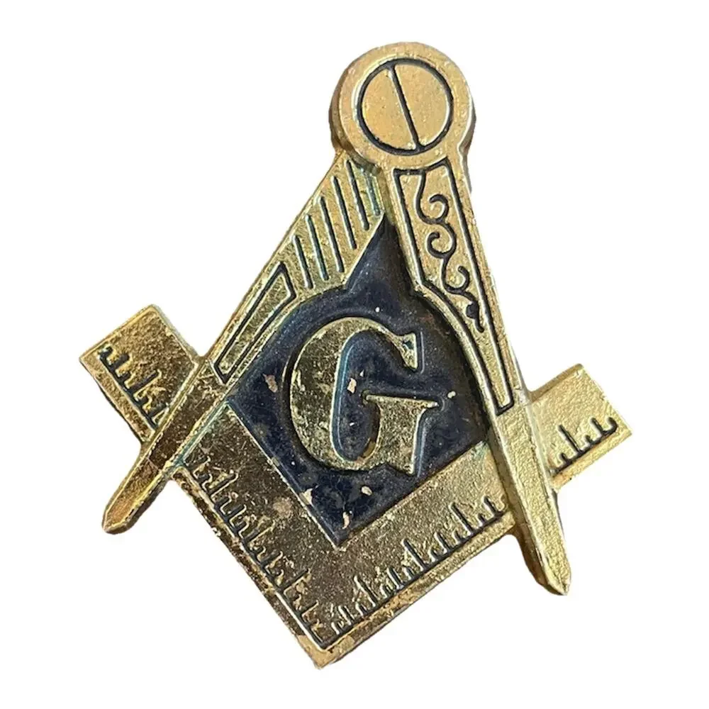 VTG Freemason Masonic Car Emblem License Plate Bracket S&C Gold Color Blue Enam.